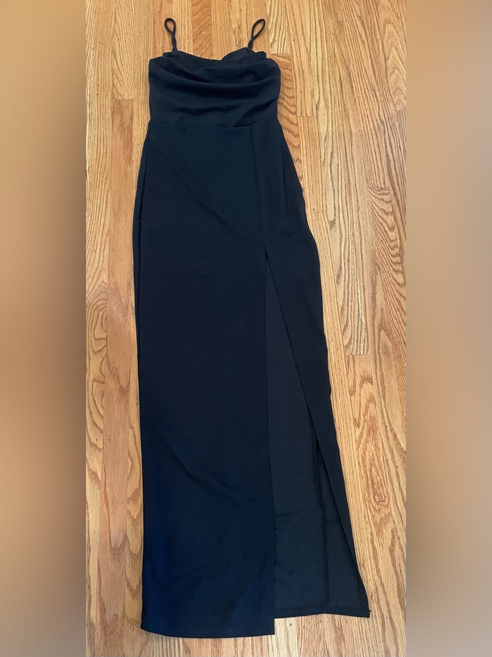 Fashion Nova Black Spaghetti Strap Maxi Dress with Side Slit